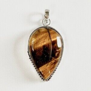 TIGER’S Eye Genuine Stone Pendant 925 Sterling Silver Plated
